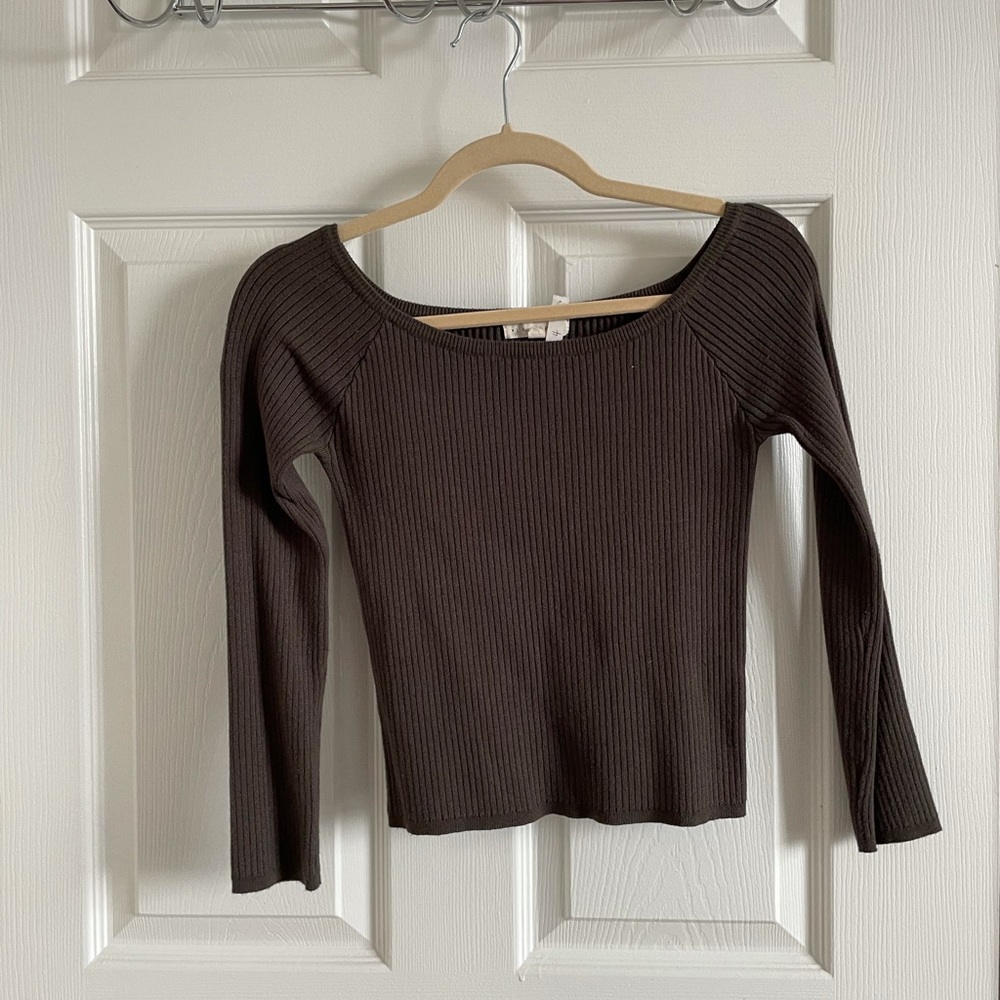 Olive Off the Shoulder Cropped Sweater